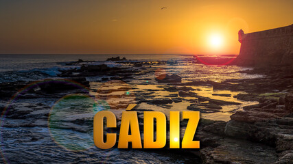 Fototapeta premium Sunset on Cadiz Text