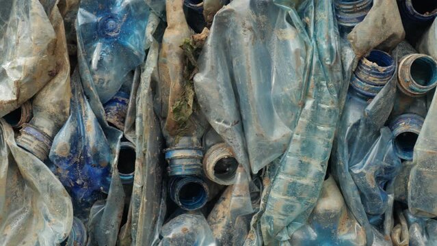 Plastic bottles in bales for waste recycling