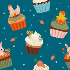 Easter pattern with sweets. Vector seamless texture.