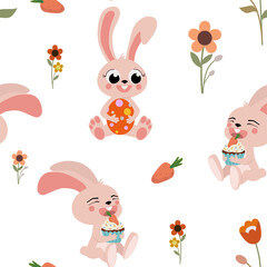 Fototapeta premium Easter pattern with bunnies. Vector seamless texture.