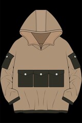 hoodie oversized jacket coloring drawing vector, hoodie jacket oversized, trainers template hoodie jacket, vector Illustration.  © litnik