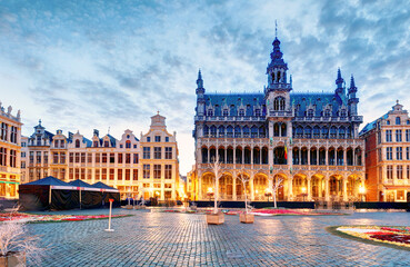 Night scene of the Grand Place, the focal point of Brussels, Belgium.