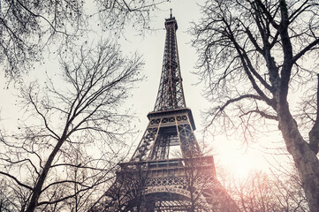 Eiffel Tower in Paris, France. Autumn cityscape. Famous travel destination