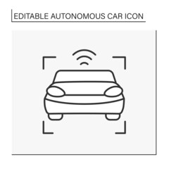 Photo line icon. Image of indoor and outdoor views of self-driving cars. Screenshots. Autonomous car concept. Isolated vector illustration. Editable stroke