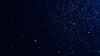 Background of falling magic dust particles. Abstract futuristic concept. Energy flow of blue particles. 3D rendering.