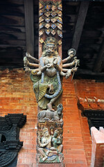 Fototapeta na wymiar A creative roof strut at Changun Narayan temple in Nepal