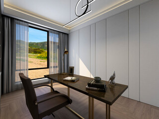 3D rendering, spacious modern residential study design