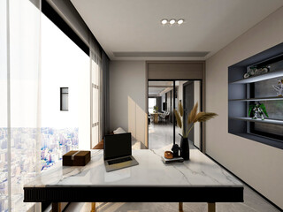 3D rendering, spacious modern residential study design