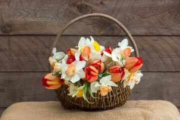 Fototapeta na wymiar bouquet of spring flowers in a basket