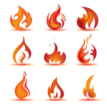 Graphic elements. Fire, flame. A set of images in color.