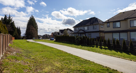 Scenic Path in a Residential Residential neighborhood in Modern City Suburbs.