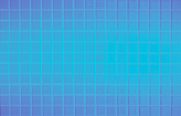 Neon glowing blank on blue tiled wall. Trendy classic color. Luminescent illuminated design wallpaper texture decoration. Modern seamless pattern empty for backdrop advertising banner poster or web.