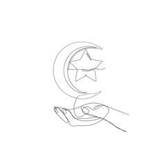 continuous line drawing crescent and star illustration symbol vector