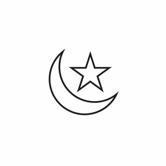 Crescent Moon and Star, Islamic Symbol Icon Vector in Line Style