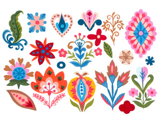 Folklore digital clipart abstract ornament arrangement flowers symbol blooming foliage leaves element isolated