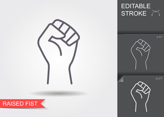 Fist raised up, line icon with editable stroke. linear style sign for mobile concept and web design. Fist hand up gesture outline vector icon.