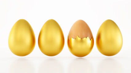 Gold luxury easter egg cracked, Surprise egg gift, 3D render