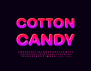 Vector bright advertising Cotton Candy. Sweet gradient Font. Set of unique Alphabet Letters, Numbers and Symbols