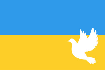 Dove Flying over Blue and Yellow background vector illustration. Pray For Ukraine peace. Save Ukraine from war. Ukraine flag.