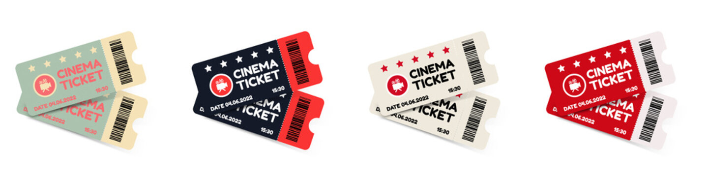 Cinema, Movie, Concert Ticket Icon Set - Different Vector Illustrations Isolated On White Background