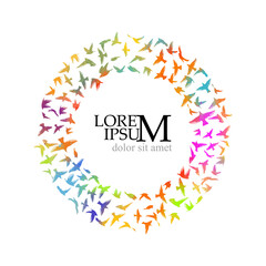 Round colorful frame of flying birds. Vector illustration . Vector illustration, design templates. Birds in a flat style, a place for text.
