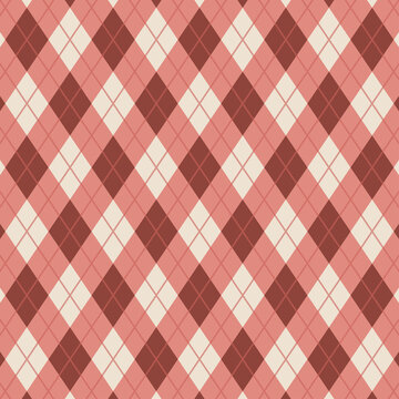 Argyle pattern design in White, red pink, off white. Traditional vector Argyll background for gift wrapping, socks, sweater, other modern autumn winter classic fashion textile print.