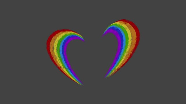 Looped animation of pulsating lgbt rainbow-colored heart beat, alpha channel included in full hd footage