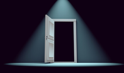Open door, a mystical illustration. 3d render illustration