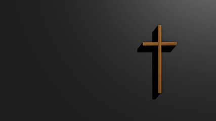 Wooden cross on a gray background. 3d render illustration