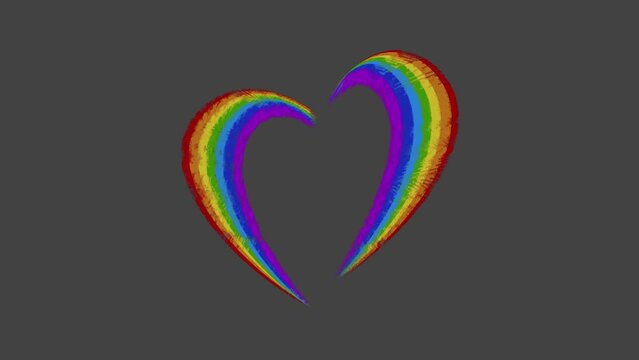 Lgbt rainbow-colored heart animation beats pulsating, Looped, alpha channel included in full hd footage