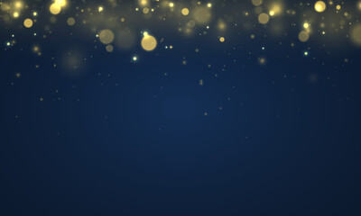 Blue lights bokeh, golden sparkles background.