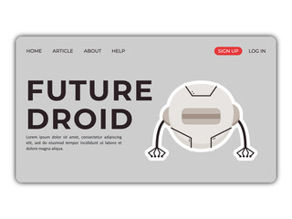 Landing page design with grey color, robot illustration for website and application.