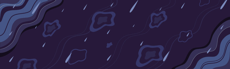Abstract sad mood square background with lines, shapes, raindrops and waves in dark blue and violet. Feeling blue. Bad Feeling in sad day. Background for posting emotion on social media.