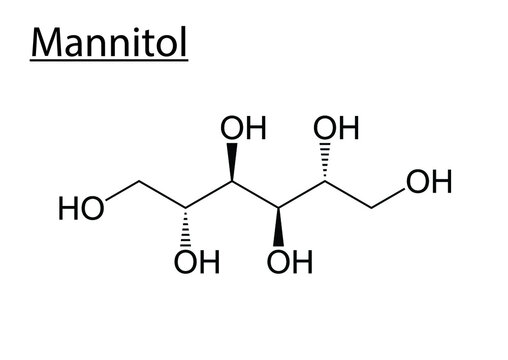 Vector of the chemical molecule structure of Mannitol (Sweetener) on a white background