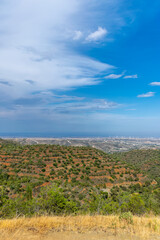 Beautiful view of the open spaces of the mountains of Cyprus with green trees