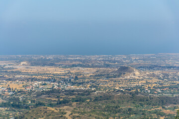 Beautiful view of the open spaces of the mountains of Cyprus with green trees