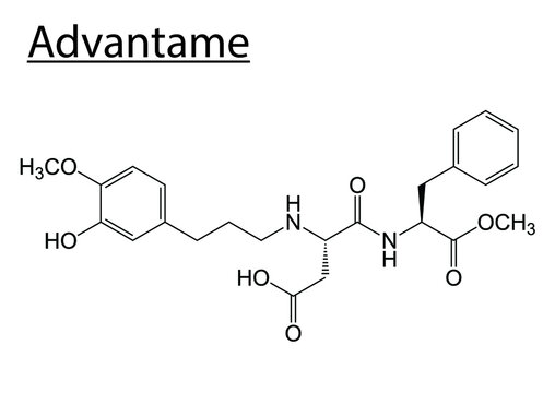 Vector of the chemical molecule structure of Advantame (Sweetener) on a white background