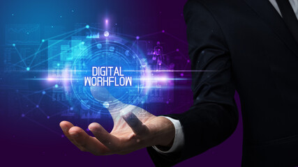 Man hand holding digital technology concept