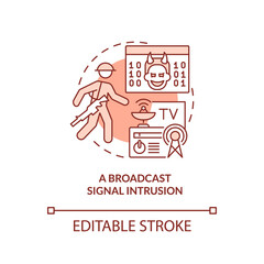 Broadcast signal intrusion red concept icon. Form of information warfare abstract idea thin line illustration. Isolated outline drawing. Editable stroke. Arial, Myriad Pro-Bold fonts used
