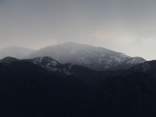 mountains in the fog