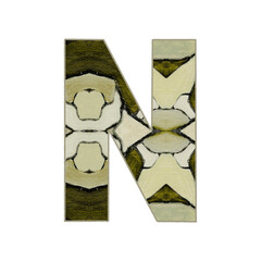 Monogram N. Alphabet Letter Initial. Abstract Pattern Painting On Canvas. Olive Green Ornament For Birthday, Name Day, Wedding. Great for social media, print, t-shirt, card, poster, gifts, web design.