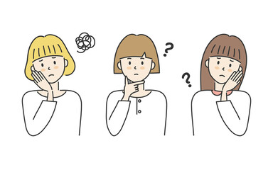 Set of thinking women, vector illustration
