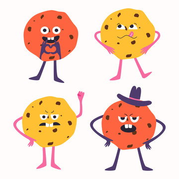 Collection of cookies with different emotions. Vector illustration in cartoon style