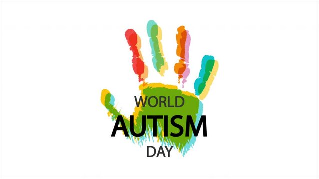 World autism day multicolored child hand, art video illustration.