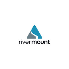 mountain logo with a simple design and an abstract river icon