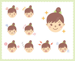 女性の喜怒哀楽の感情　顔アイコン　セット6
