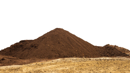 View of isolates of brown ray loam piled up like mountains on yellow sandy soil.
