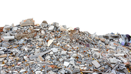 Ruins isolates, small fragments of concrete, brick and tile piled up like mountains.