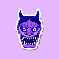hand drawn purple devil mask vintage doodle illustration for stickers print etc premium vector