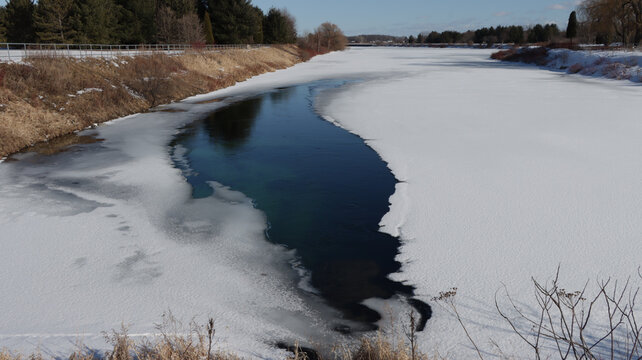 Cornwall Canal In Ontario Frozen During Winter